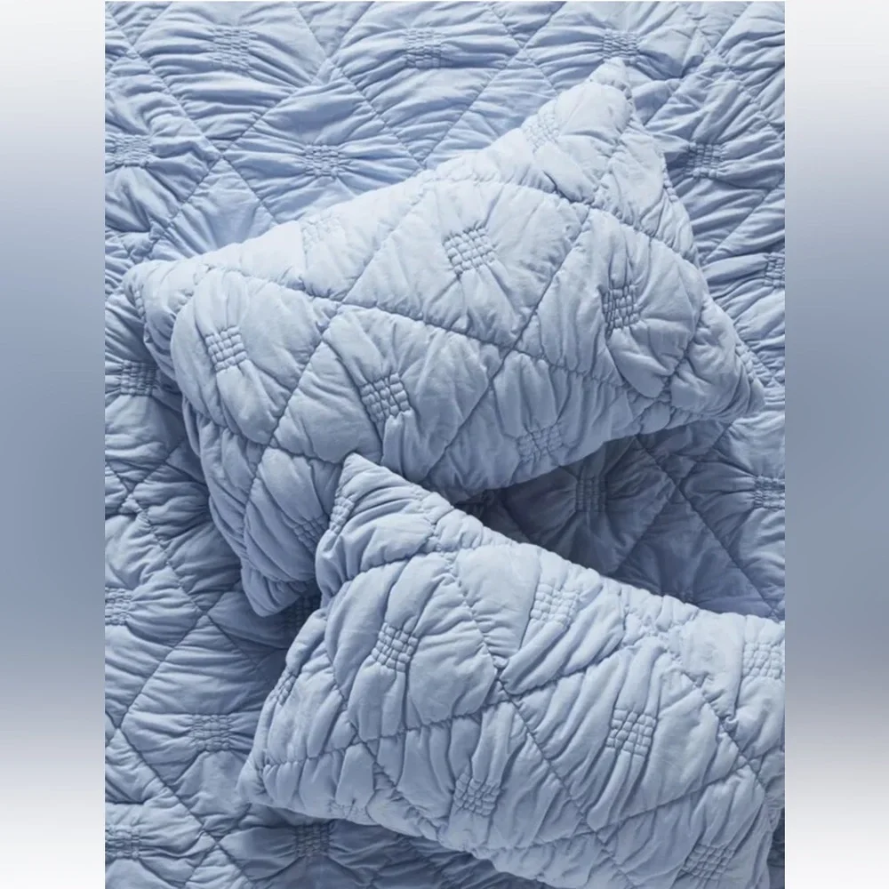 Anthropologie Textured Landry Shams Shams Standard Set Of 2 Cotton Light Blue